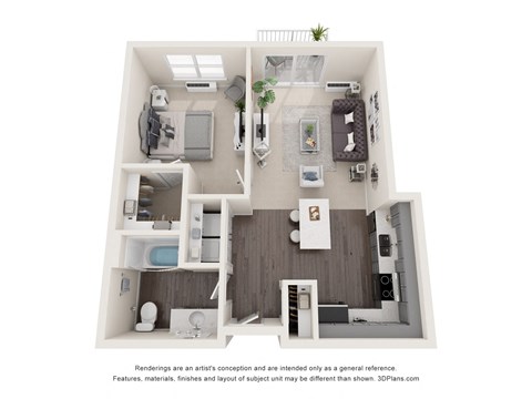 Floor plan for 1 bed, 1 bath, 710 sqft